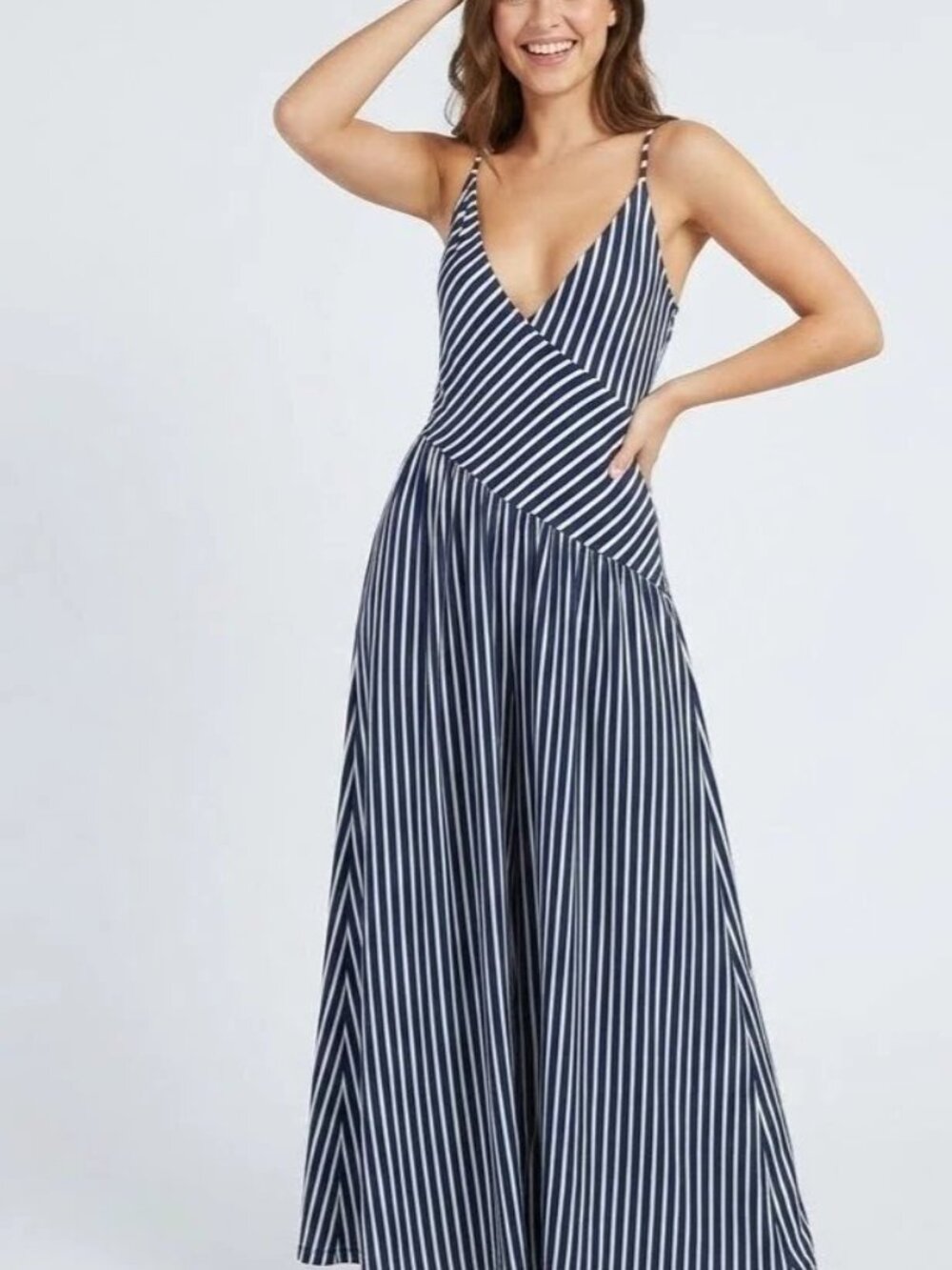 Free People Free-est Loen One Piece Jumpsuit Dress Striped Printed Blue S 290222